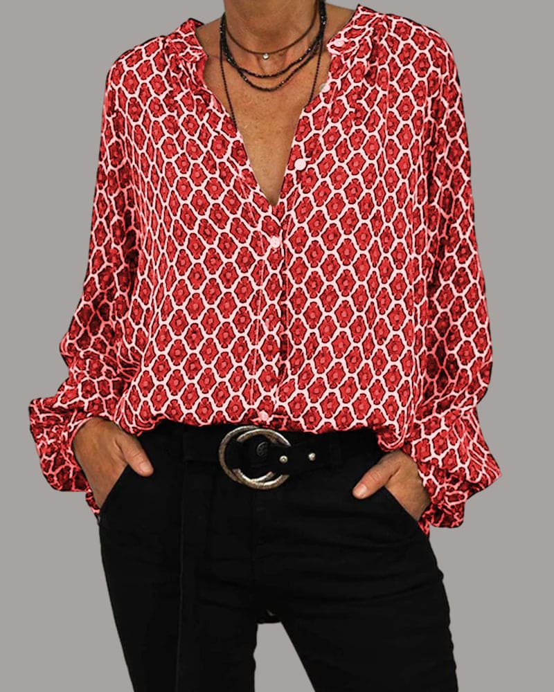 Blouse à Col en V pour Femmes : Élégance Géométrique et Confort Quotidien