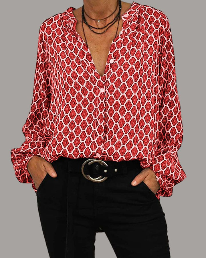 Blouse à Col en V pour Femmes : Élégance Géométrique et Confort Quotidien
