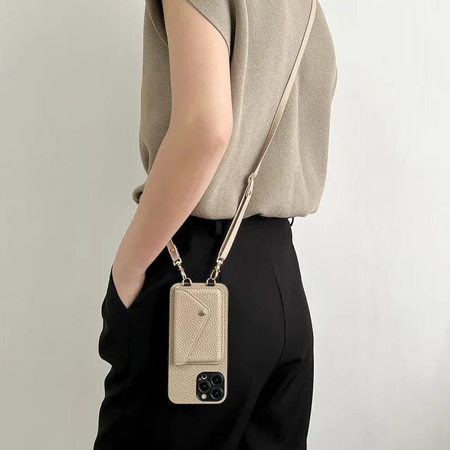 Étui en cuir pour téléphone portable avec cordon pour clés et porte-cartes