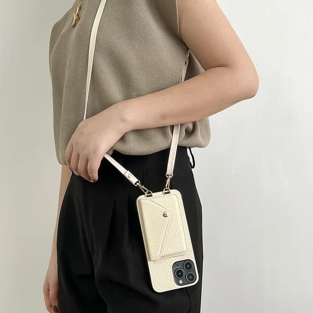 Étui en cuir pour téléphone portable avec cordon pour clés et porte-cartes