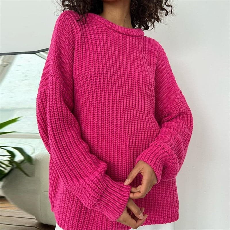 Joley - Pull tricoté tendance en couleur unie avec encolure ronde