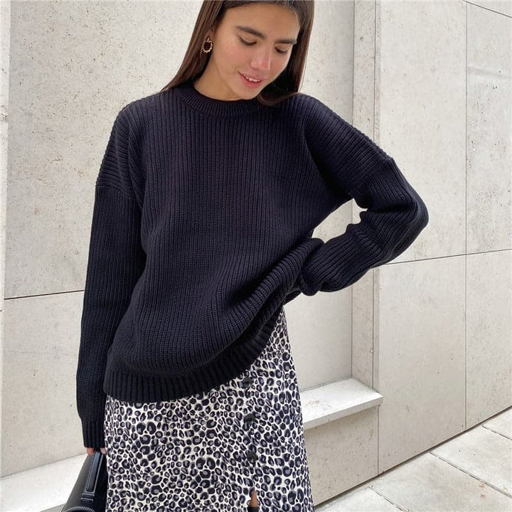 Joley - Pull tricoté tendance en couleur unie avec encolure ronde