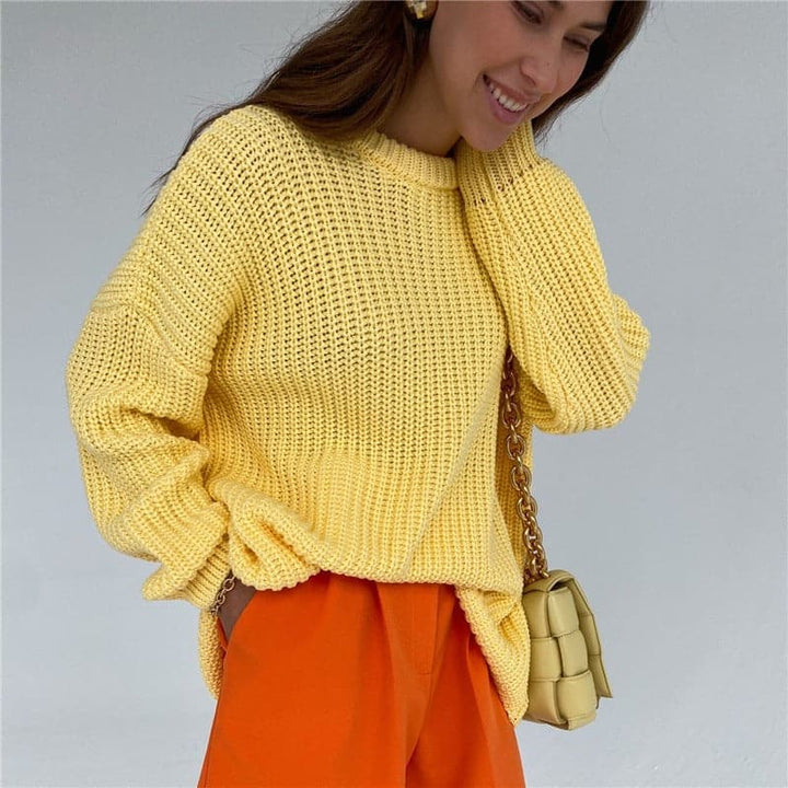 Joley - Pull tricoté tendance en couleur unie avec encolure ronde