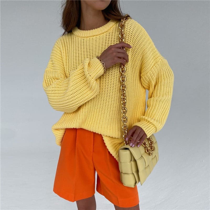 Joley - Pull tricoté tendance en couleur unie avec encolure ronde