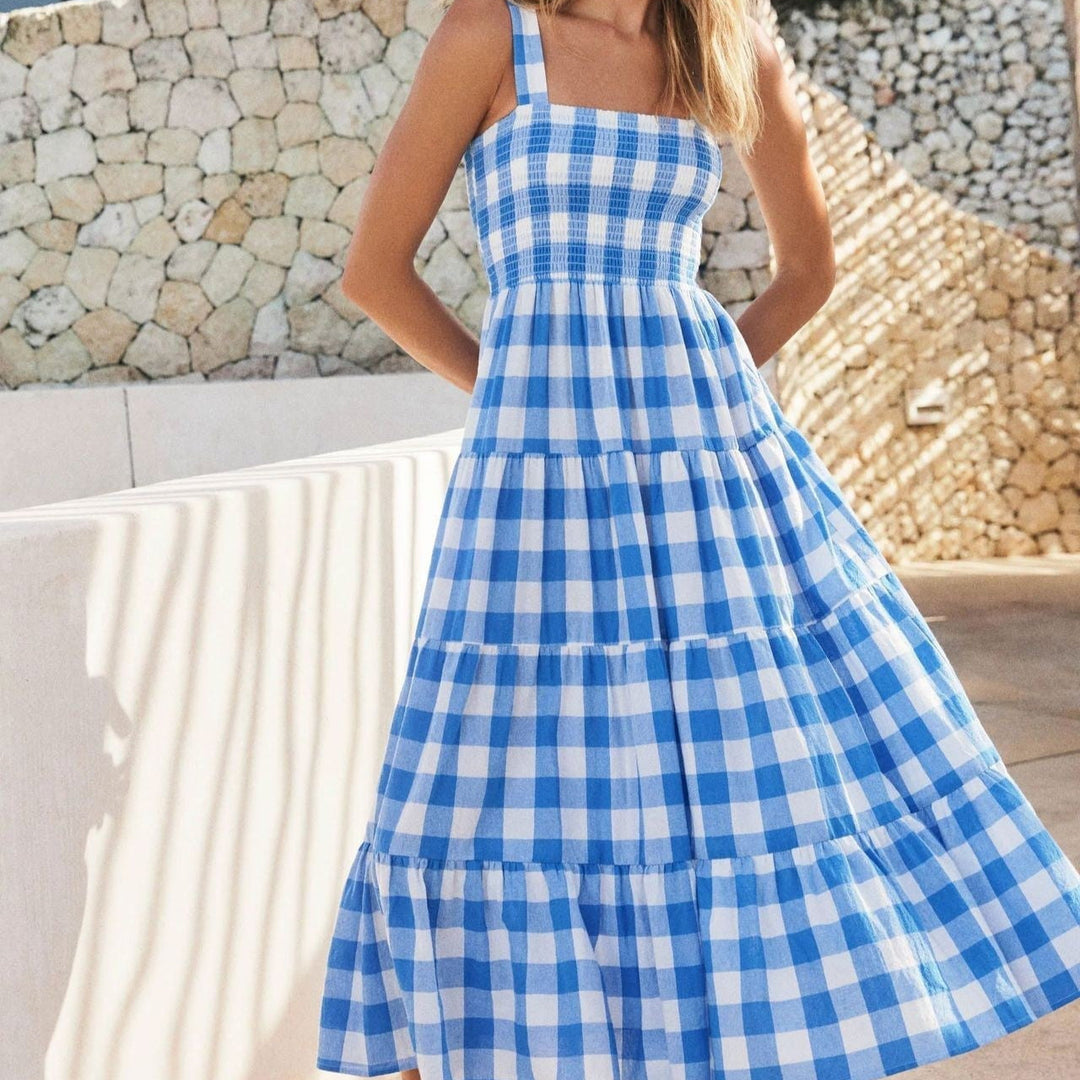 Robe fluide à bretelles spaghetti imprimée vintage