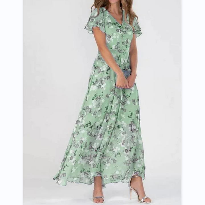Robe longue à manches papillon et motif floral