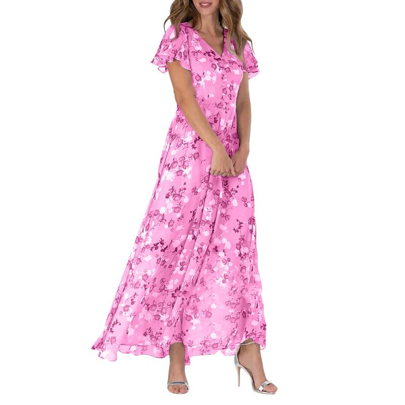 Robe longue à manches papillon et motif floral