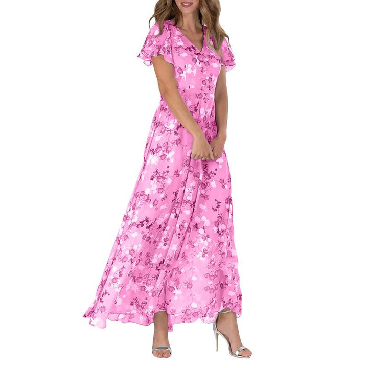 Robe longue à manches papillon et motif floral