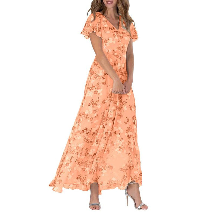 Robe longue à manches papillon et motif floral