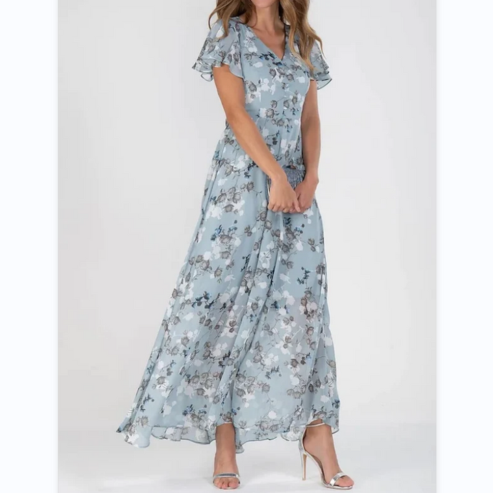 Robe longue à manches papillon et motif floral