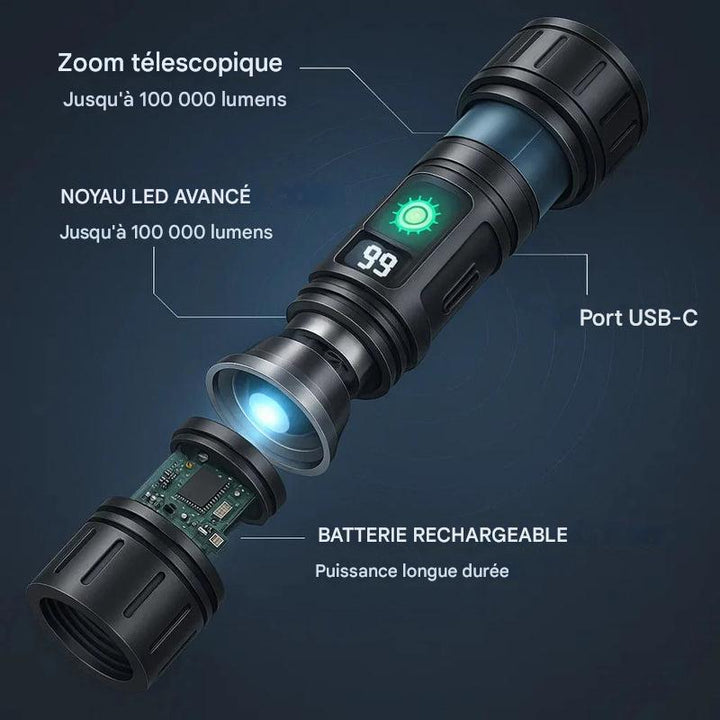 Lampe de poche tactique 100 000 lumens