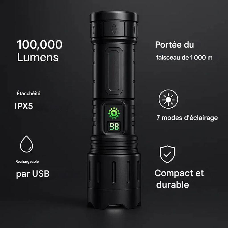 Lampe de poche tactique 100 000 lumens