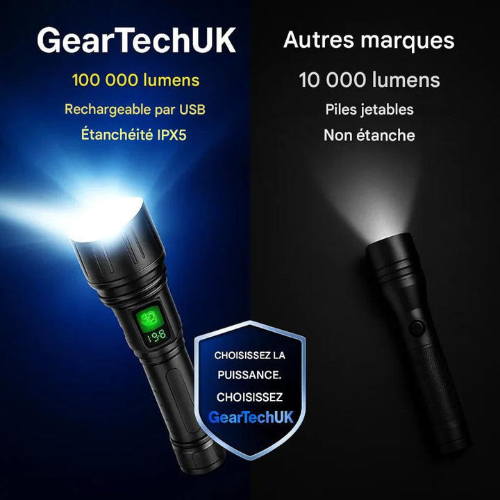 Lampe de poche tactique 100 000 lumens