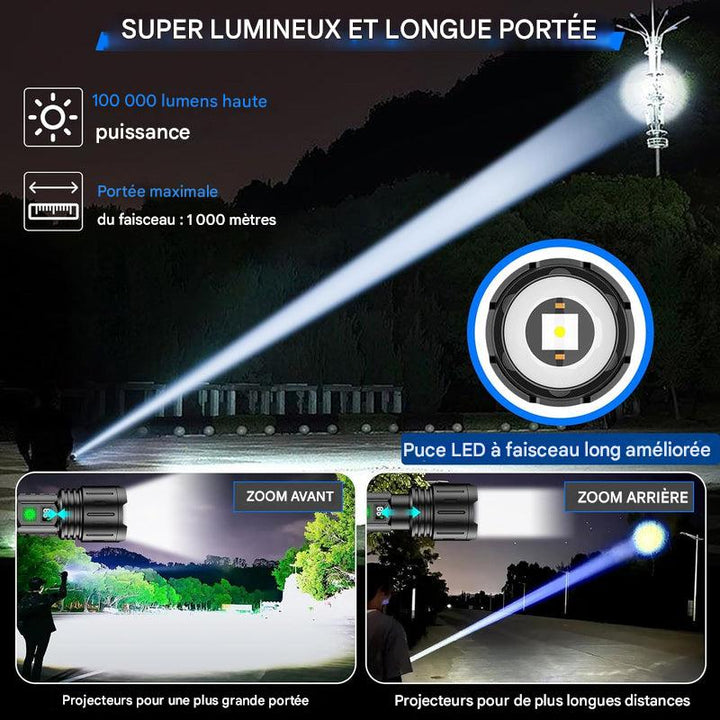 Lampe de poche tactique 100 000 lumens