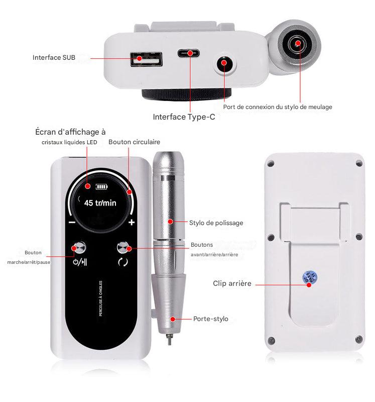 Ponceuse à ongles électrique rechargeable 45 000 tr/min