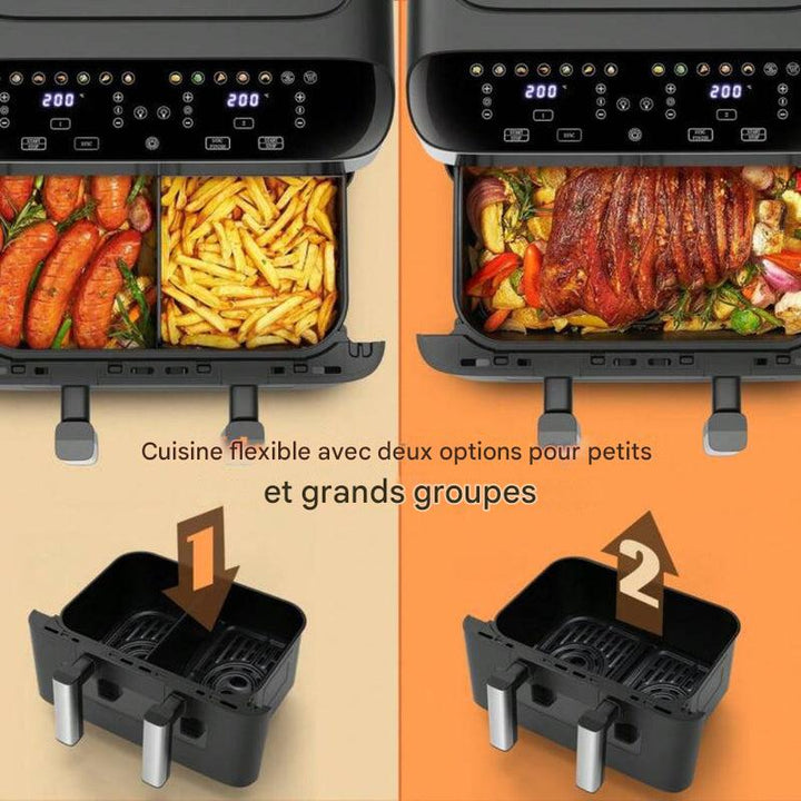 Friteuse à air double zone 12 en 1 avec système à 2 paniers