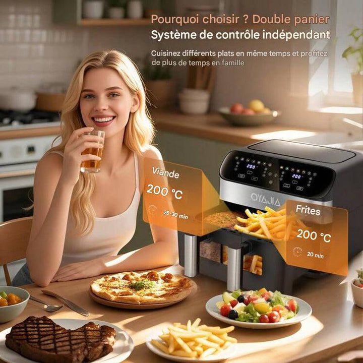 Friteuse à air double zone 12 en 1 avec système à 2 paniers