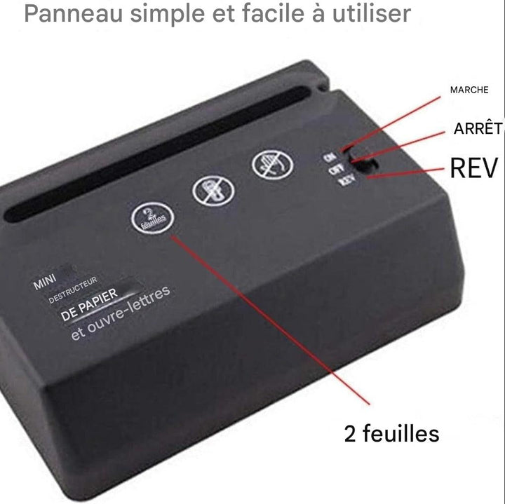 Mini destructeur de papier de bureau – Compact, silencieux et efficace