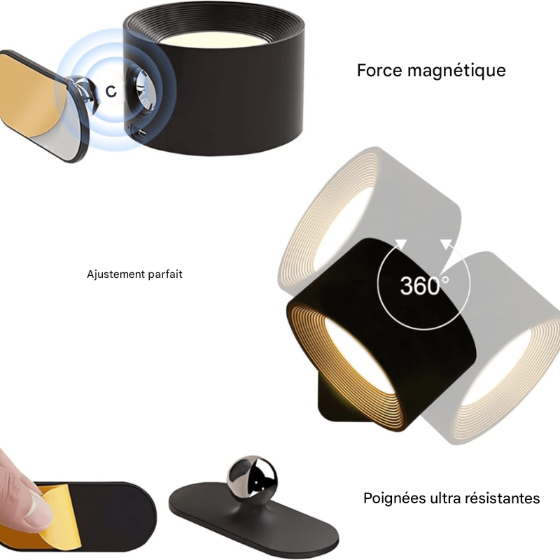 Applique murale LED rechargeable sans fil à 360°