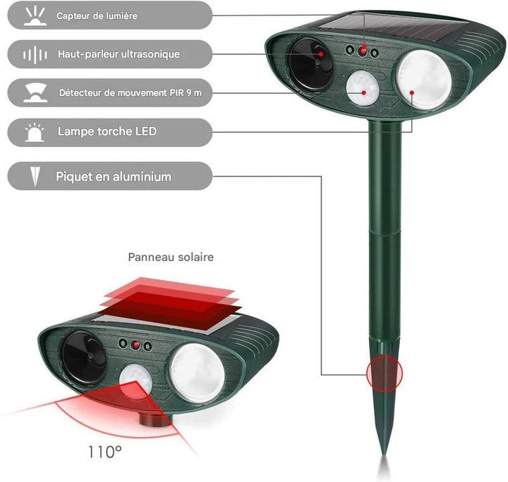 Répulsif solaire ultrasonique pour animaux activé par le mouvement