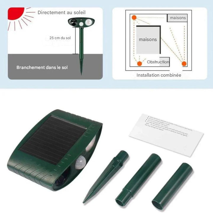 Répulsif solaire ultrasonique pour animaux activé par le mouvement