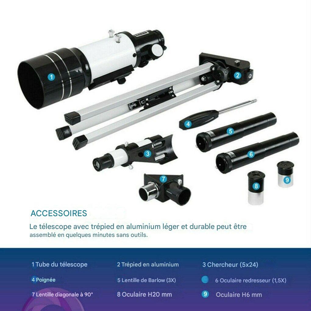 Télescope professionnel 300/70 mm avec trépied et support pour téléphone