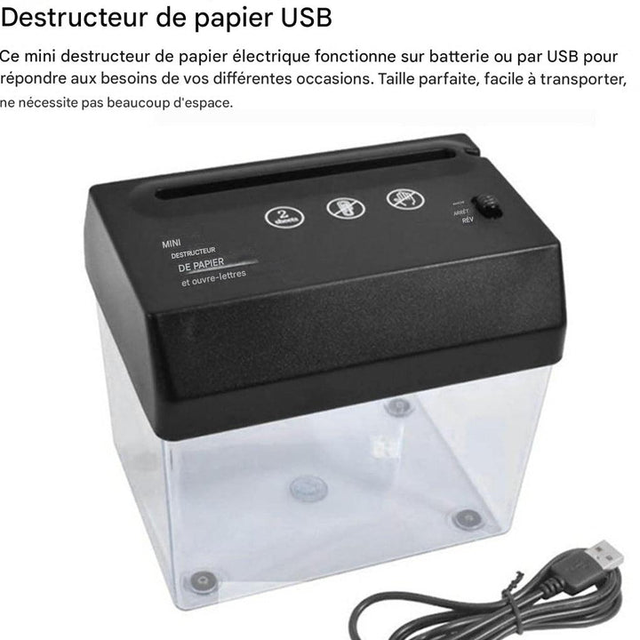 Mini destructeur de papier de bureau – Compact, silencieux et efficace