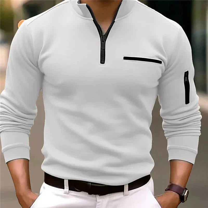 Pull zippé de printemps pour homme avec poche poitrine