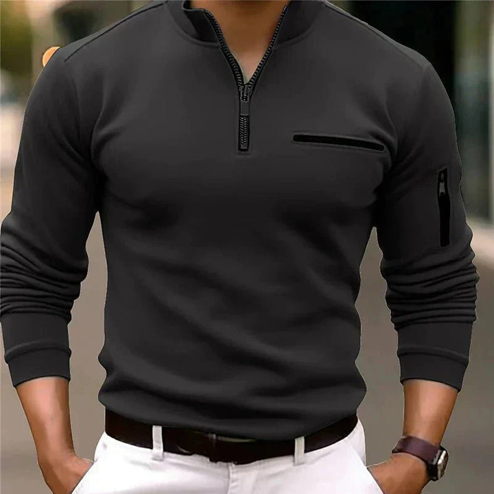 Pull zippé de printemps pour homme avec poche poitrine
