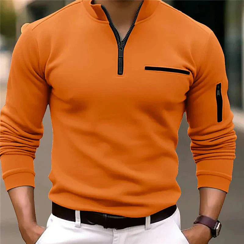 Pull zippé de printemps pour homme avec poche poitrine