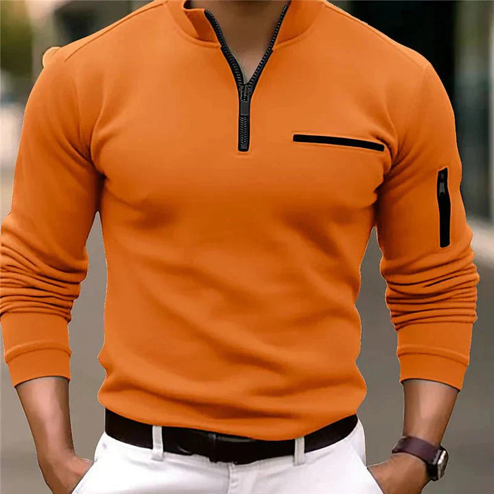 Pull zippé de printemps pour homme avec poche poitrine