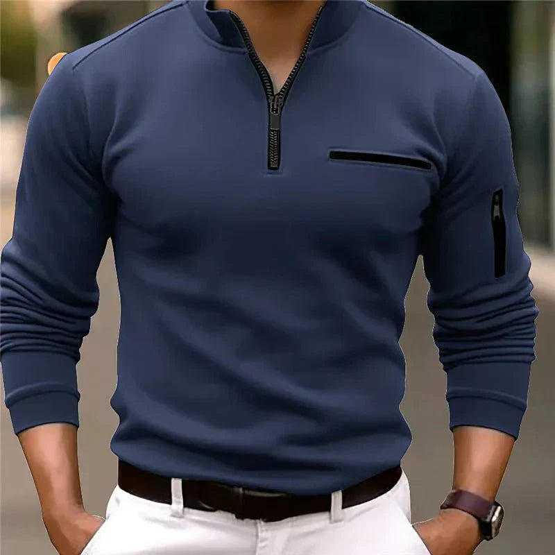 Pull zippé de printemps pour homme avec poche poitrine