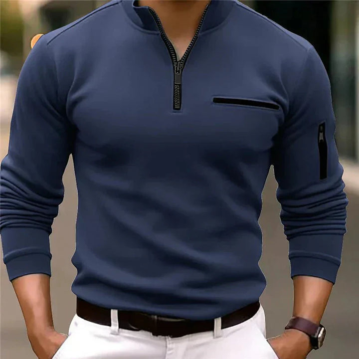 Pull zippé de printemps pour homme avec poche poitrine