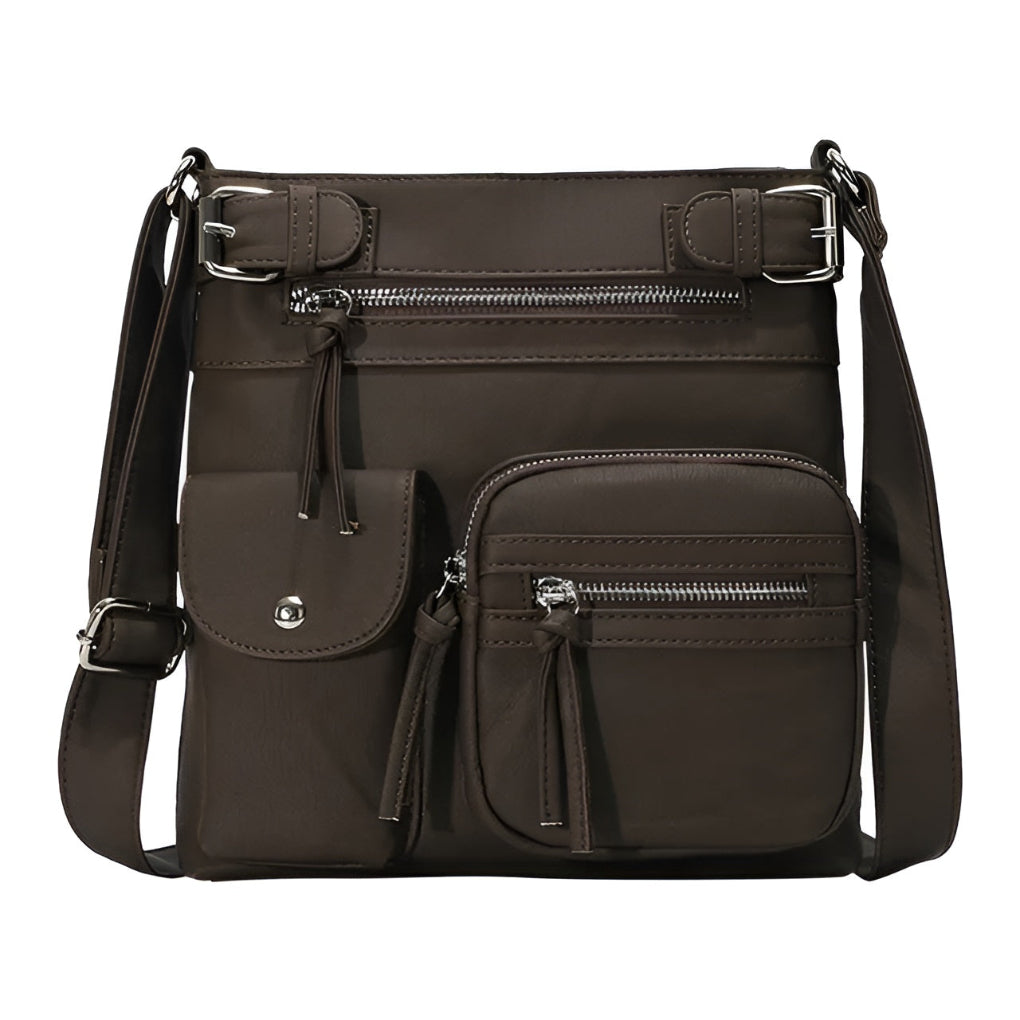 Sac à bandoulière en cuir multi-poches pour femme