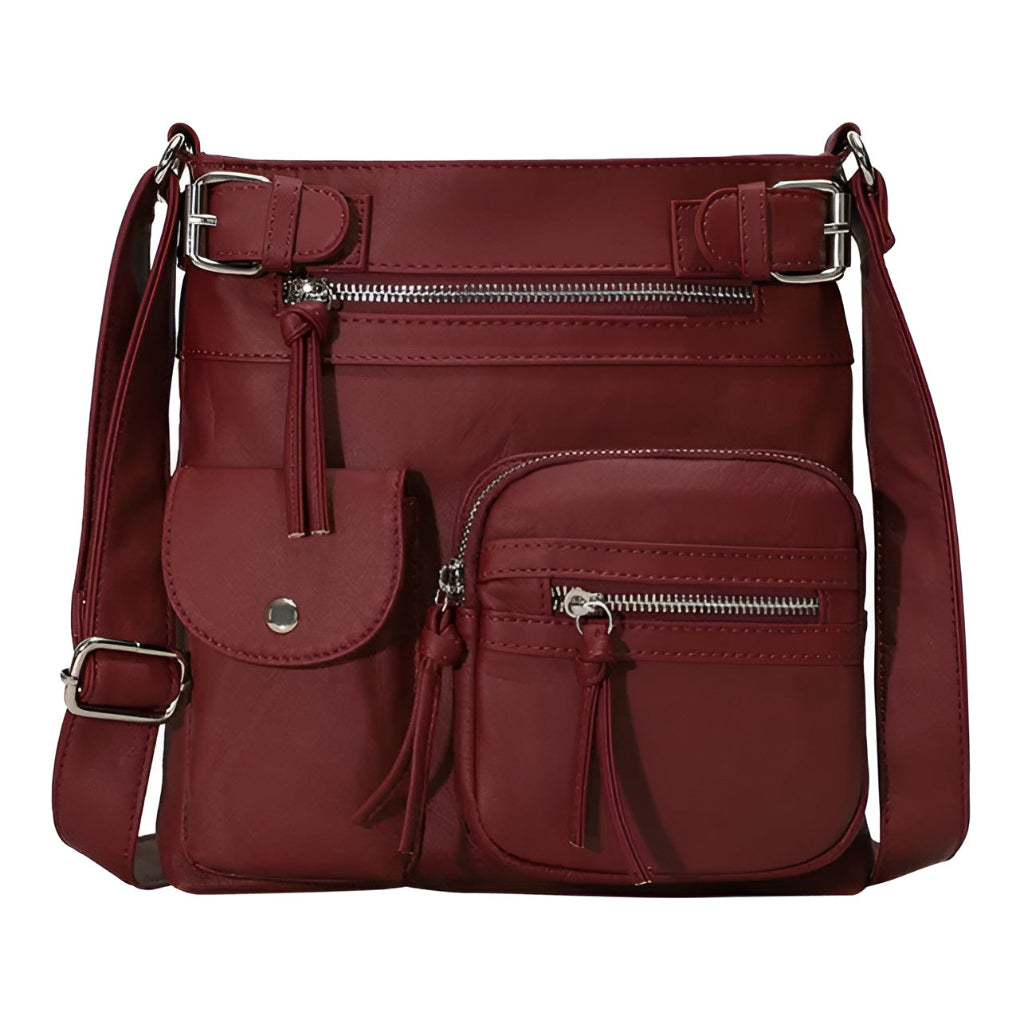 Sac à bandoulière en cuir multi-poches pour femme