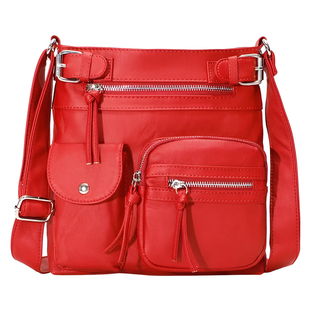 Sac à bandoulière en cuir multi-poches pour femme