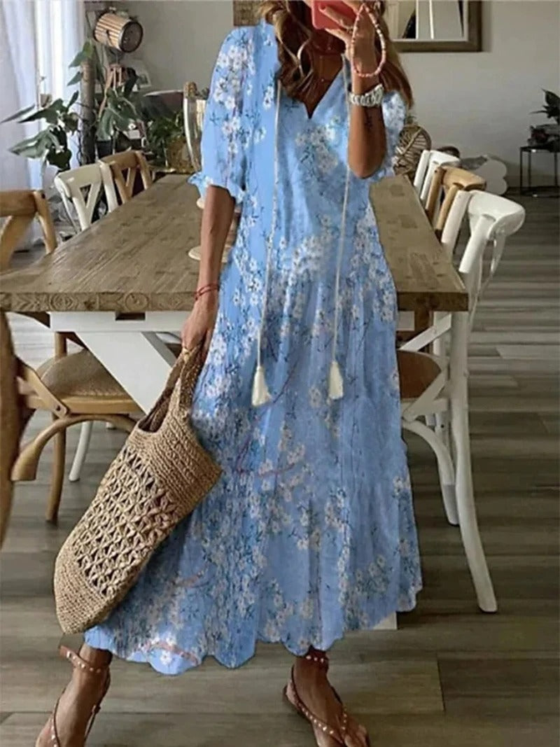 Robe Longue Bohème à Taille Ajustable et Tissu Aérien