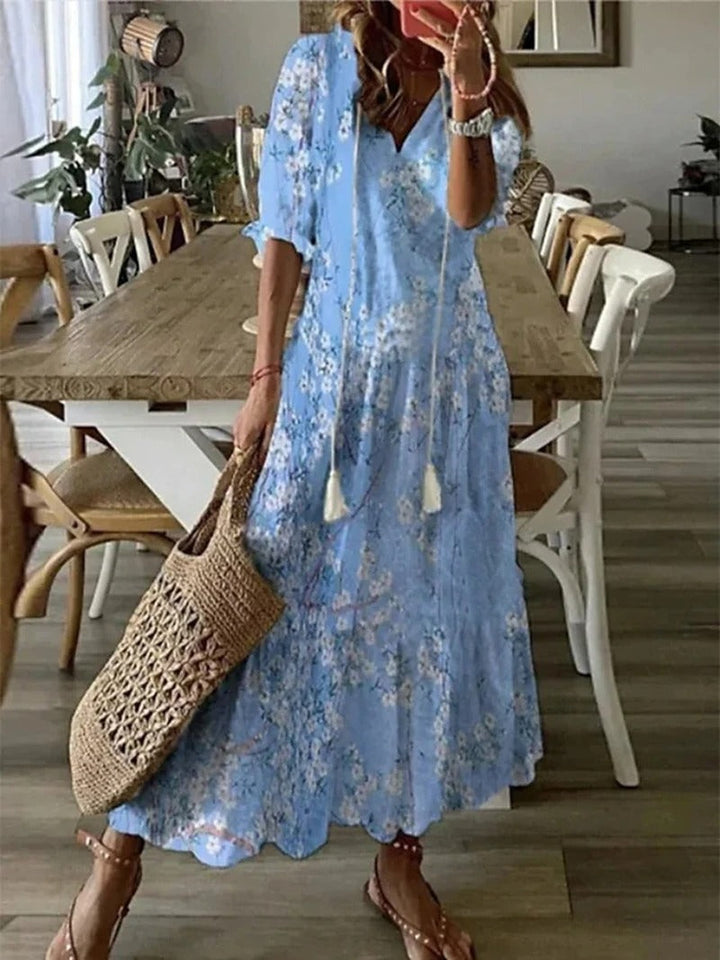 Robe Longue Bohème à Taille Ajustable et Tissu Aérien