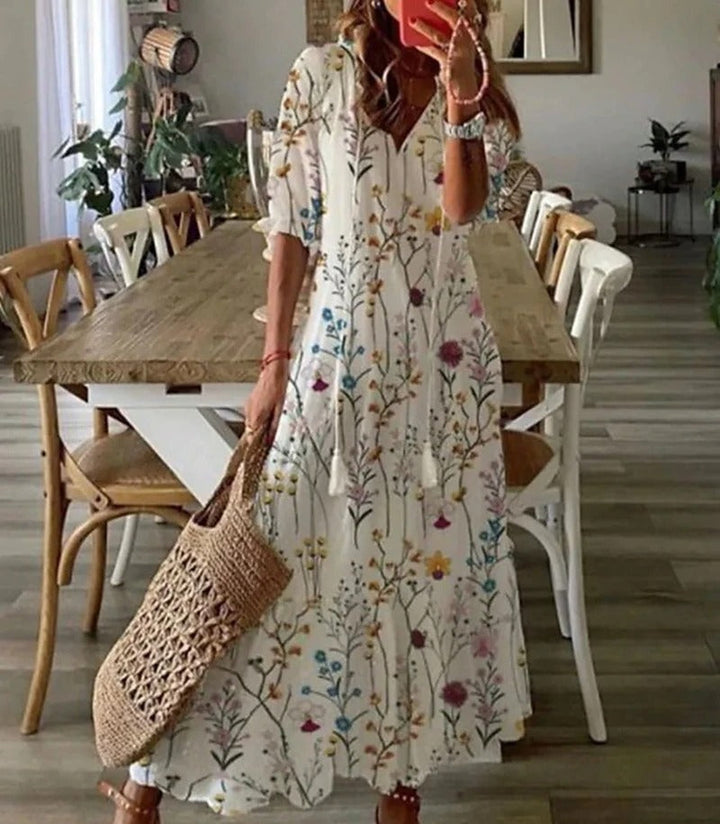 Robe Longue Bohème à Taille Ajustable et Tissu Aérien