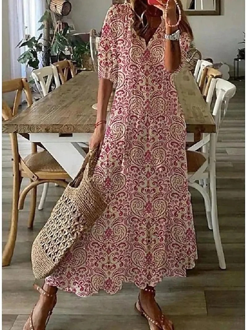 Robe Longue Bohème à Taille Ajustable et Tissu Aérien