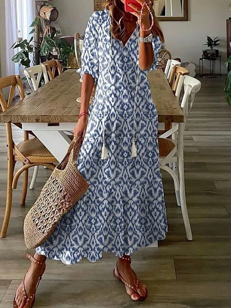 Robe Longue Bohème à Taille Ajustable et Tissu Aérien