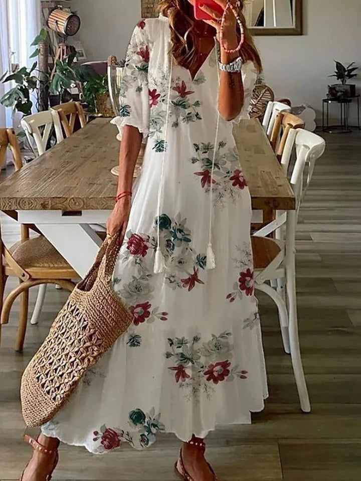 Robe Longue Bohème à Taille Ajustable et Tissu Aérien