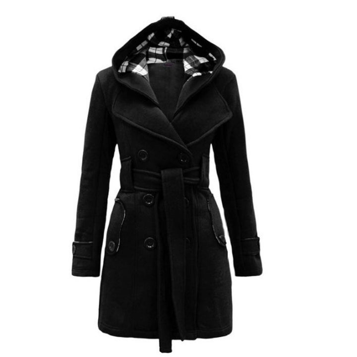 Élodie | manteau en laine avec capuche et boutons avec ceinture