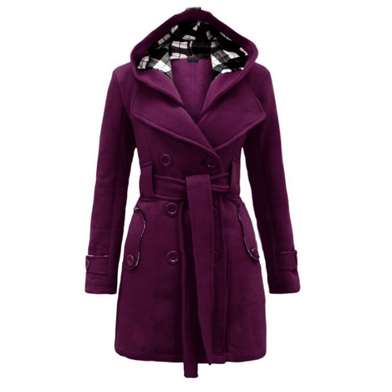 Élodie | manteau en laine avec capuche et boutons avec ceinture