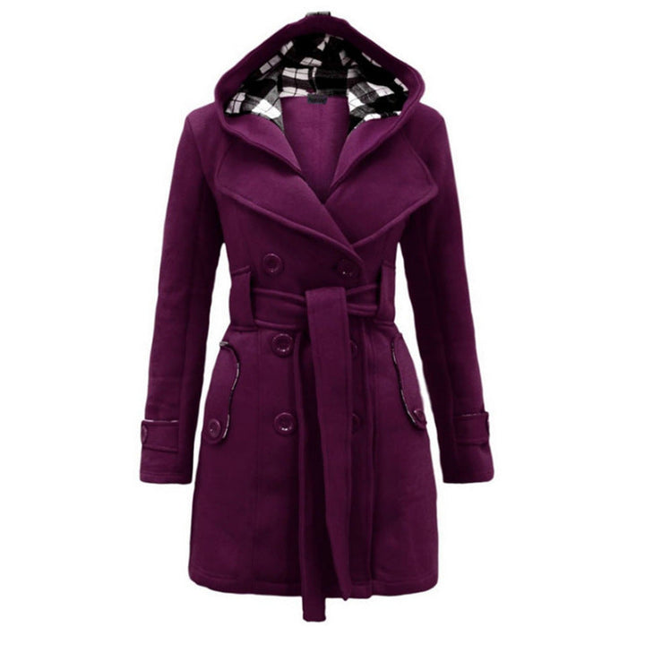 Élodie | manteau en laine avec capuche et boutons avec ceinture