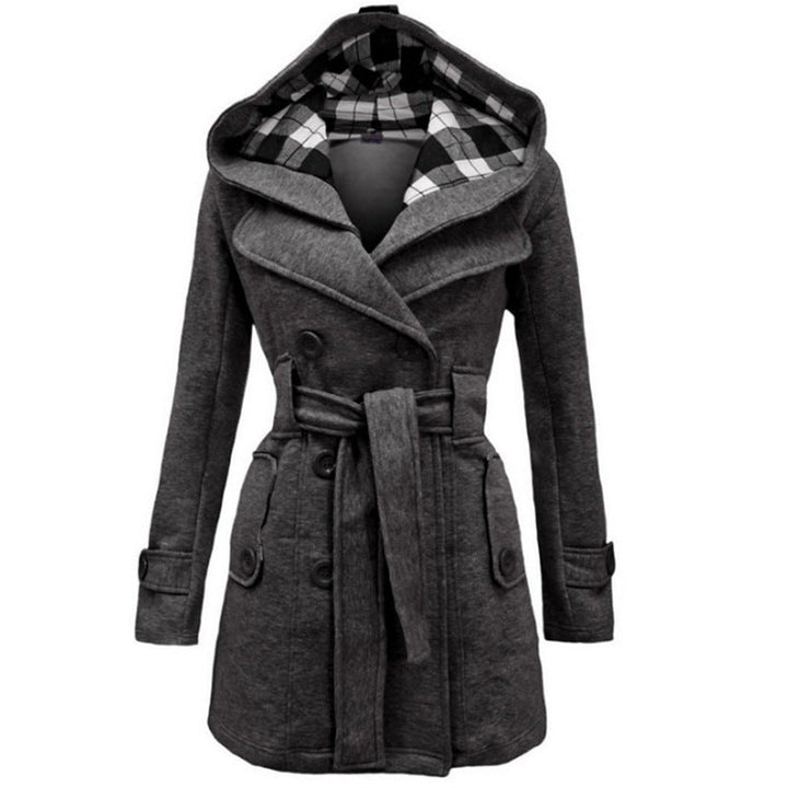 Élodie | manteau en laine avec capuche et boutons avec ceinture