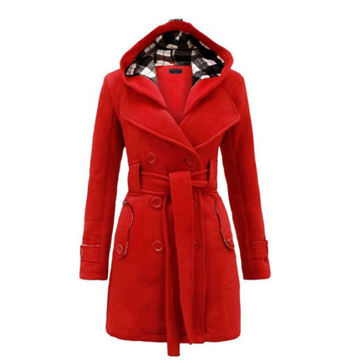 Élodie | manteau en laine avec capuche et boutons avec ceinture